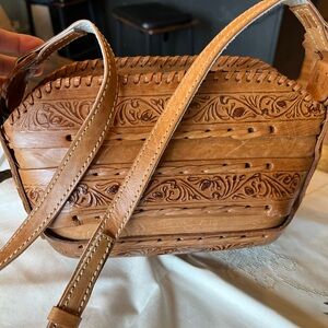 Source Unknown Carved Leather Crossbody Bag OBO